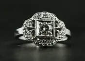 14k white gold engagement ring with vintage design by Stark Jewelers — Stark Jewelers