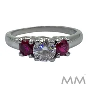 0.90ct Round Diamond and Round Red Ruby Platinum Ring Size 9.50