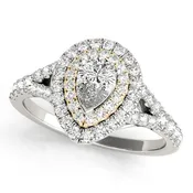 14K Yellow Gold Pear Halo Diamond Engagement Ring