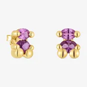 13 mm 18K gold vermeil bear motif Earrings with lab-grown lilac-colored sapphire Color Bear LGG