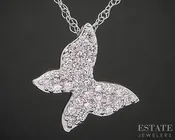 10k White Gold Lab Created .17ctw Diamond Butterfly Necklace 0.6g 18"L p88202