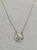 14K Yellow Gold Flying Fish Half Circle Necklace