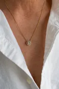 0.73ct Round Diamond Halo Necklace in Yellow Gold — Lewis Jewelers