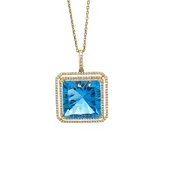 13.49 CT Blue Topaz Diamond Gold Pendant