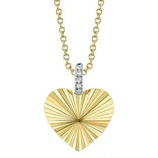 0.01CT 14K Y/G DIAMOND RIBBED HEART NECKLACE