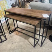 2pc Slider Wood & Iron CONSOLE TABLE Brown & Black 48Wx16Dx32H