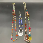 Chico's Beaded Necklace Lot of 3 Boho Chunky Gold & Silver Tone Mixed Styles