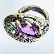 Outlet: 'The Royal me" Adj. Size Ring - Amethyst, Tourmaline, Sterling