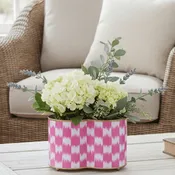 Checkered Ikat Enamel Quatrefoil Cachepot Planter