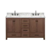 Avanity Modero 61 inch Double Sink Bath Vanity Set in Mocha Oak with Carrara White Marble Top MODERO-VS61-MO-C