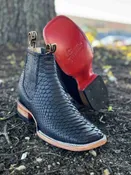 CUEVAS TRADITION | EXOTIC ANKLE BOOTS |  WIDE SQUARE TOE | PYTHON | BLACK MATTE  | E006