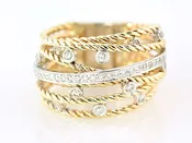 BEZEL AND PAVE´ DIAMOND ROPE RING IN 14 KARAT TWO TONE GOLD