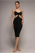 City Goddess Cut Out Ruched Bodycon Midi Dress - Black