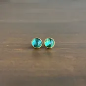 18k Gold & Round Green/Blue Tourmaline Cabochon Stud Earrings
