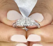 Asscher Cut Center And Baguettes Cut Sides IGI Certified 14K Solid White Gold Diamond Engagement Ring Bezel Set 1.40ctw F-VS2