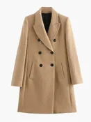 Camel Double-Breasted Wool Coat - Timeless Sophistication