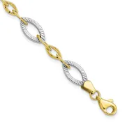 10K Two-tone Polished and Textured Link 7.5 inch link bracelet