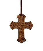 108-SUN2 Cross golden leather sunflower tooling with background paint