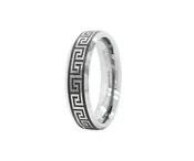 6mm Custom Made Tungsten Ring with Matte Exterior, Polished Beveled Edges and Greek Inspired Engravings