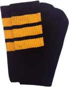 Kids Black tube socks with Gold stripes style 1