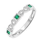 10Kt White Gold Diamond 1/10Ctw & Emerald 1/6Ctw Ring