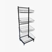 4 Tiered Basket Stand Trolley Single Sided – Black
