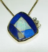 Custom 14K Gold Lapis, Opal, and Diamond Pendant