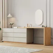 55.2 Inch White Corner L-Shaped Desk with 6 Drawers