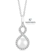 10kt White Gold Infinity Style Pearl & Diamond Pendant