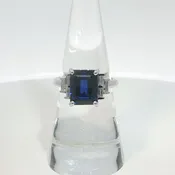 14K White Gold Emerald-Cut Lab-Grown Sapphire & Diamond Ring