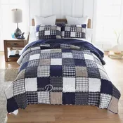 Checkerboard Indigo 3PC Cotton Pieced Quilt Set from Donna Sharp