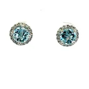 Aquamarine and Diamond Halo Stud Earrings