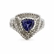 14K White Gold Trillion-Cut Tanzanite Ring with Round Diamond Accents