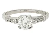 1950's Mid-Century 1.05 CTW Old European Cut Diamond Platinum Engagement Ring