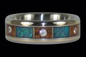 Australian Opal Rose Gold Inlay Hawaii Titanium Ring® with Six Diamonds