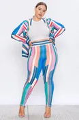 Bubble Gum Multi Color Geometric Stripe Stretch Fit Tracksuit (Curvy Posh) Plus