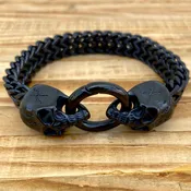 2 Skull Heads Bracelet - Matte Black - 1/2 inch wide - B14