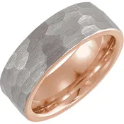 Flat Edge Hammered Tungsten 8mm Band Rose Gold and Grey Finish