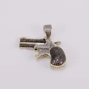 10k Two Tone Gold 1.94ct White Black Diamond Revolver Gun Pendant