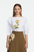 3D Peony Embroidered Cotton Poplin Top