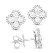 14k Diamond and White Sapphire Clover-Style Stud Earrings