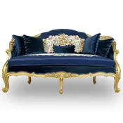 Antique Finish 4 Piece Sofa Set Gold Leaf Velvet & French Tapestry Fabric