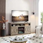 Farmhouse Barn door TV Media Stand Entertainment Console for TV Up to 65 with Open and Closed Storage Space