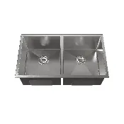 33″x19″ Stainless Steel Kitchen Sink, Double Bowl in Brushed Nickel, Undermount Handmade Sink, with US Standard Drain and Hook