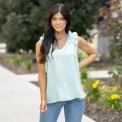 A Dreamer Solid Woven Ruffled Tank