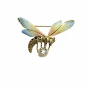18k Yellow Gold, Enamel Diamond & Natural Pearl Wasp or Hornet Brooch