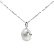 0.01 CTW Diamond Pearl Pendant Necklace 18K White Gold