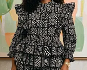 African Inspired Black & White Print Top