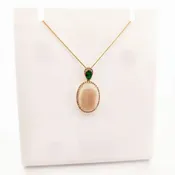 Opal and Emerald Pendant with Diamond Halos