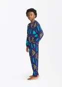 Abeje Kids' Unisex African Print Pajama Set (Navy Gold Mudcloth)